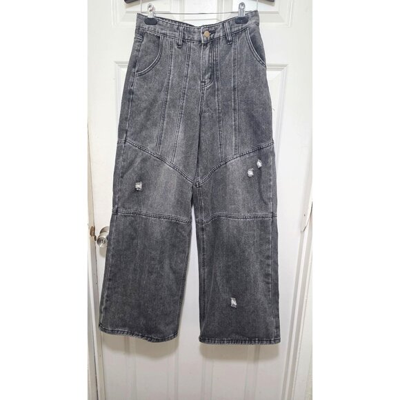 Romwe Men's Distressed Wide-Leg Gray Denim Jeans Size 28 - Picture 2 of 7